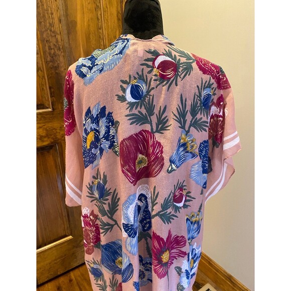 Woven Heart Swimsuit Coverup Plus Size ? 1X to 2X Open Front Retro Boho Flowy - Picture 3 of 7